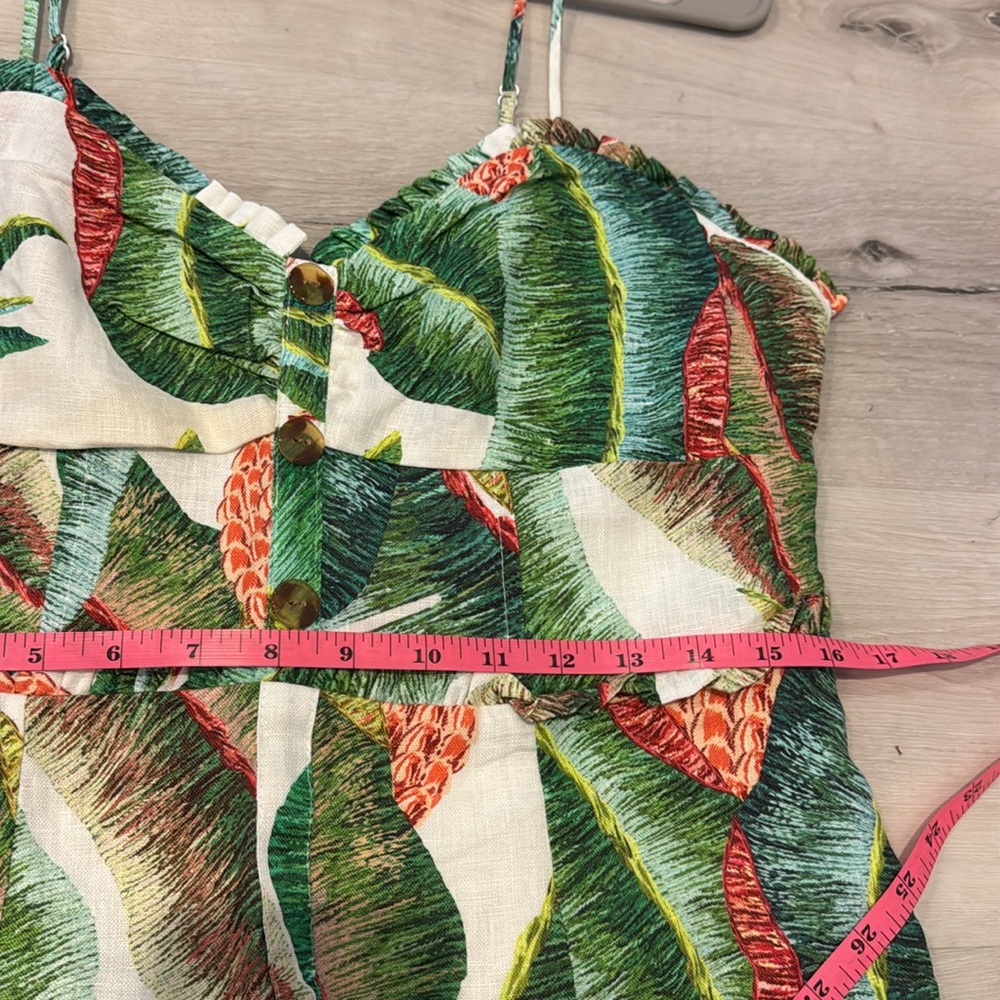 Farm Rio NWOT Forest Palm Linen Dress with adjustable Straps & Rushed back. - Picture 15 of 16